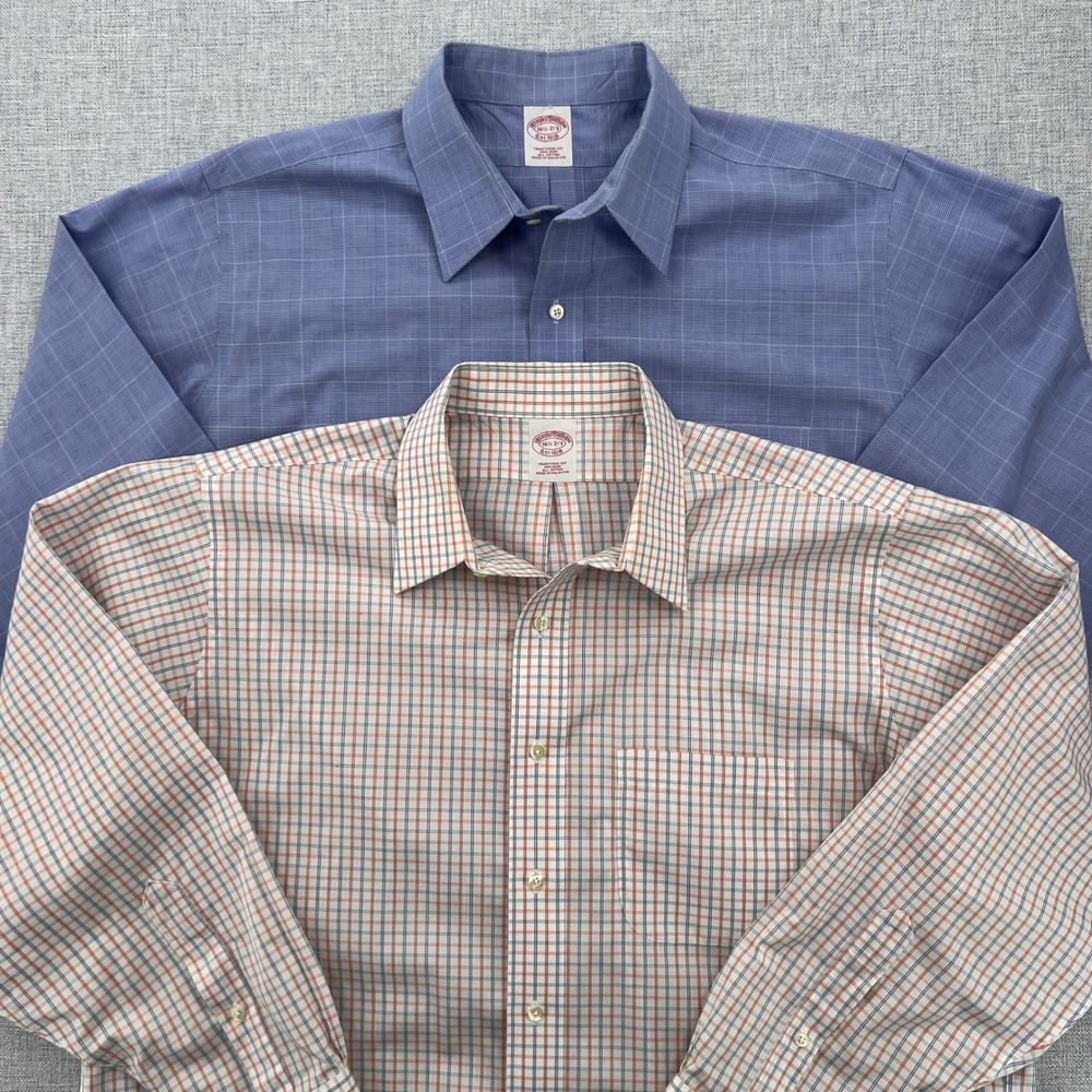 Brooks Brothers Dress Shirts Lot of 2 Men 16 1/2 33 Blue Check Cotton Office Ivy